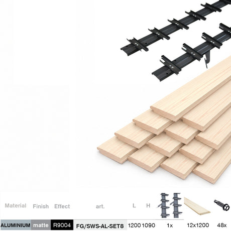 Kit systeme basculant horizontal en aluminium noir 1,09 m avec remplissage en bois de pin de 1,2 m 19x95