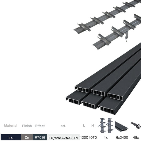 Kit Systeme basculant horizontal en acier galvanisé anthracite 1,07 m avec remplissage aluminium anthracite 1,2 m 20x95