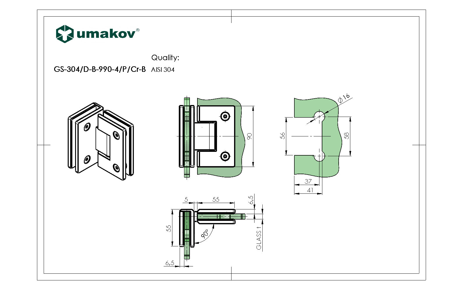 Hinge for glass door AISI304