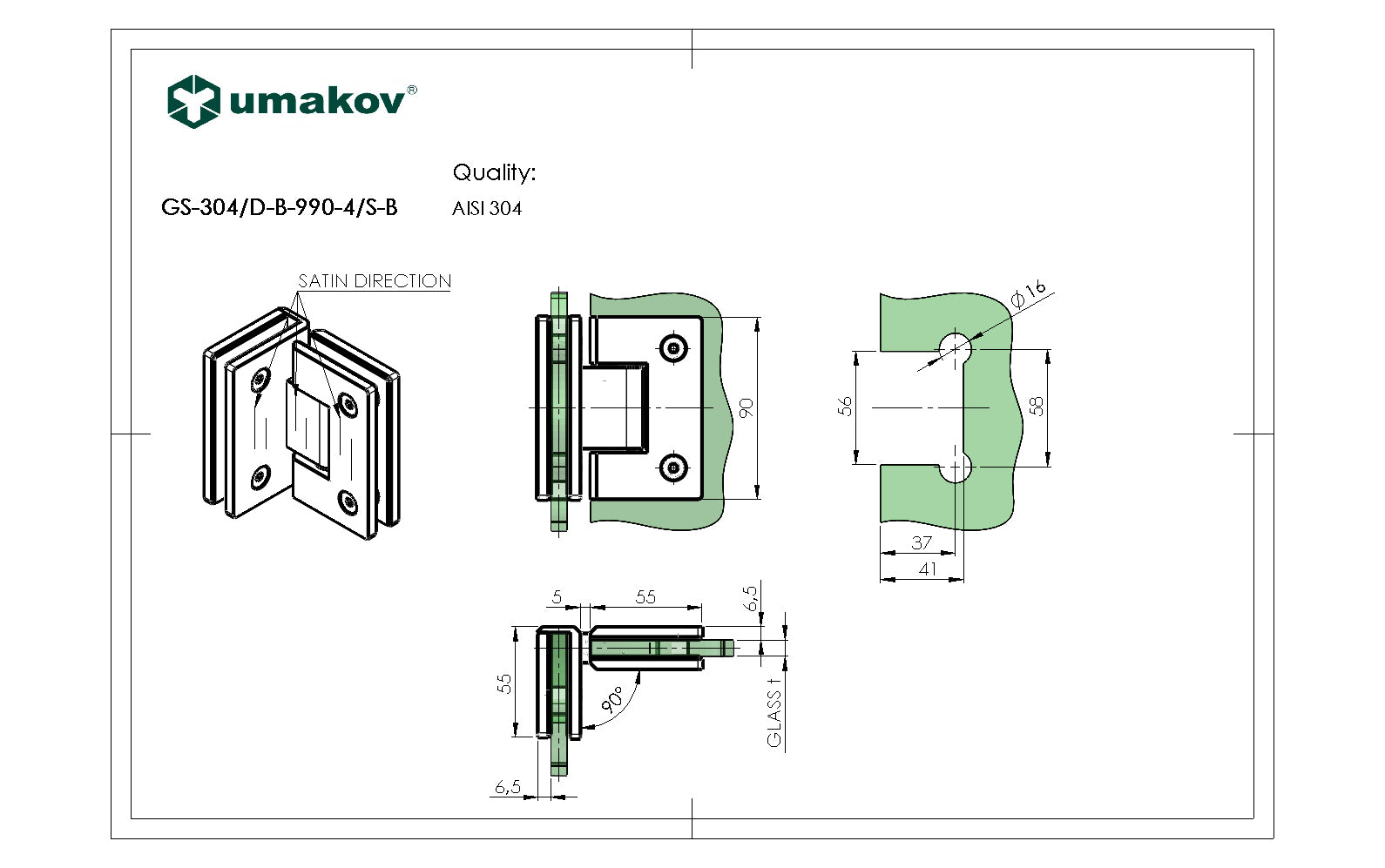 Hinge for glass door AISI304