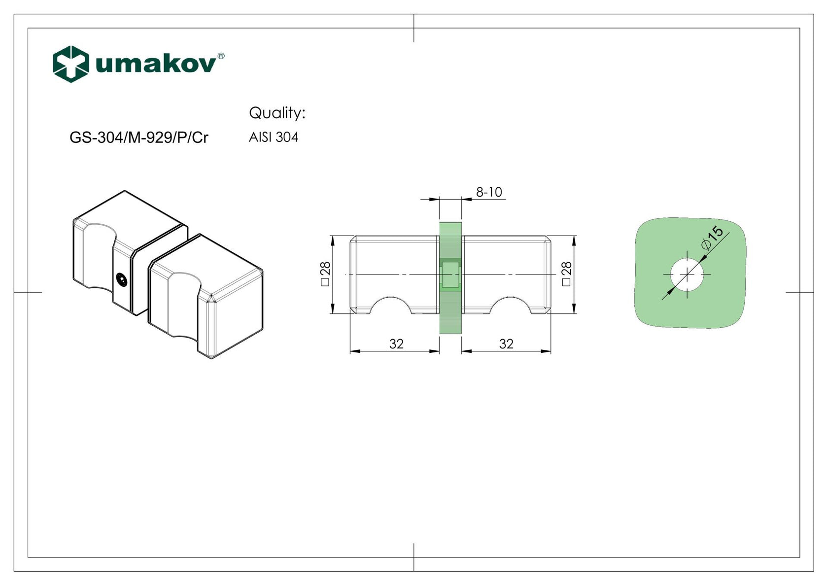 Brushed knob AISI  30x30mm