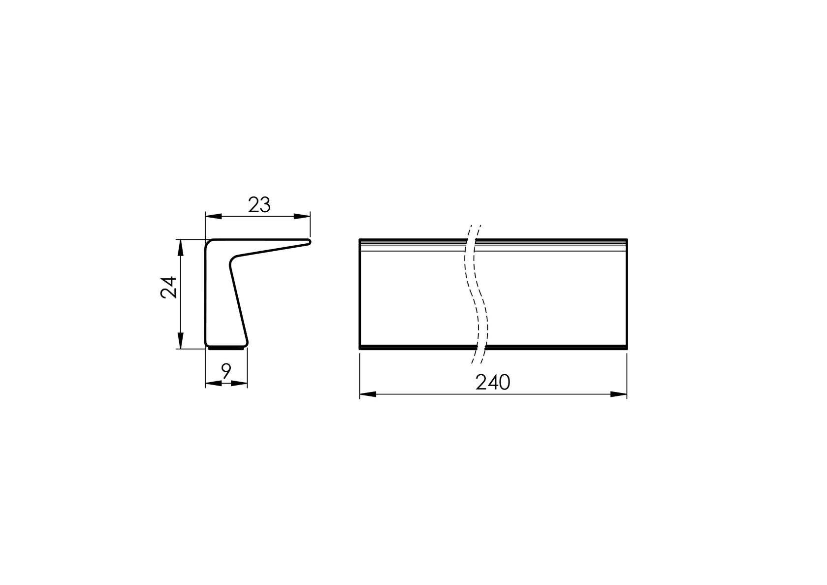 Pull handle - self-adhesive handle al L240mm 24x24