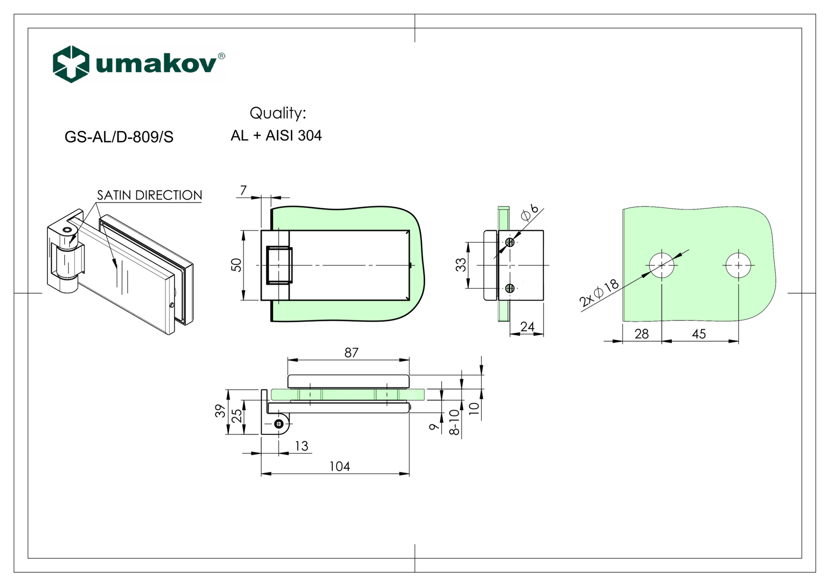 Stainless steel hinge for glass doors Bar