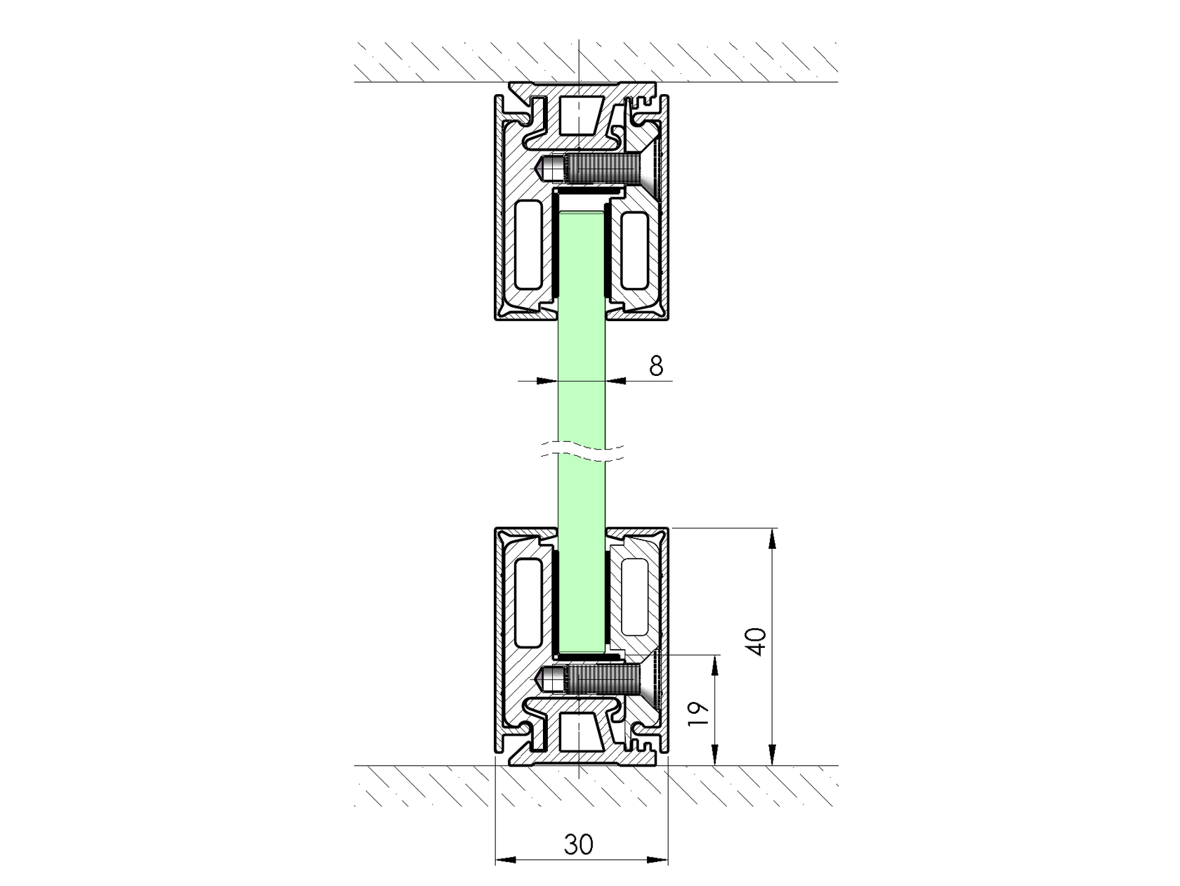 Glazing profile 3m-set with cover ECO