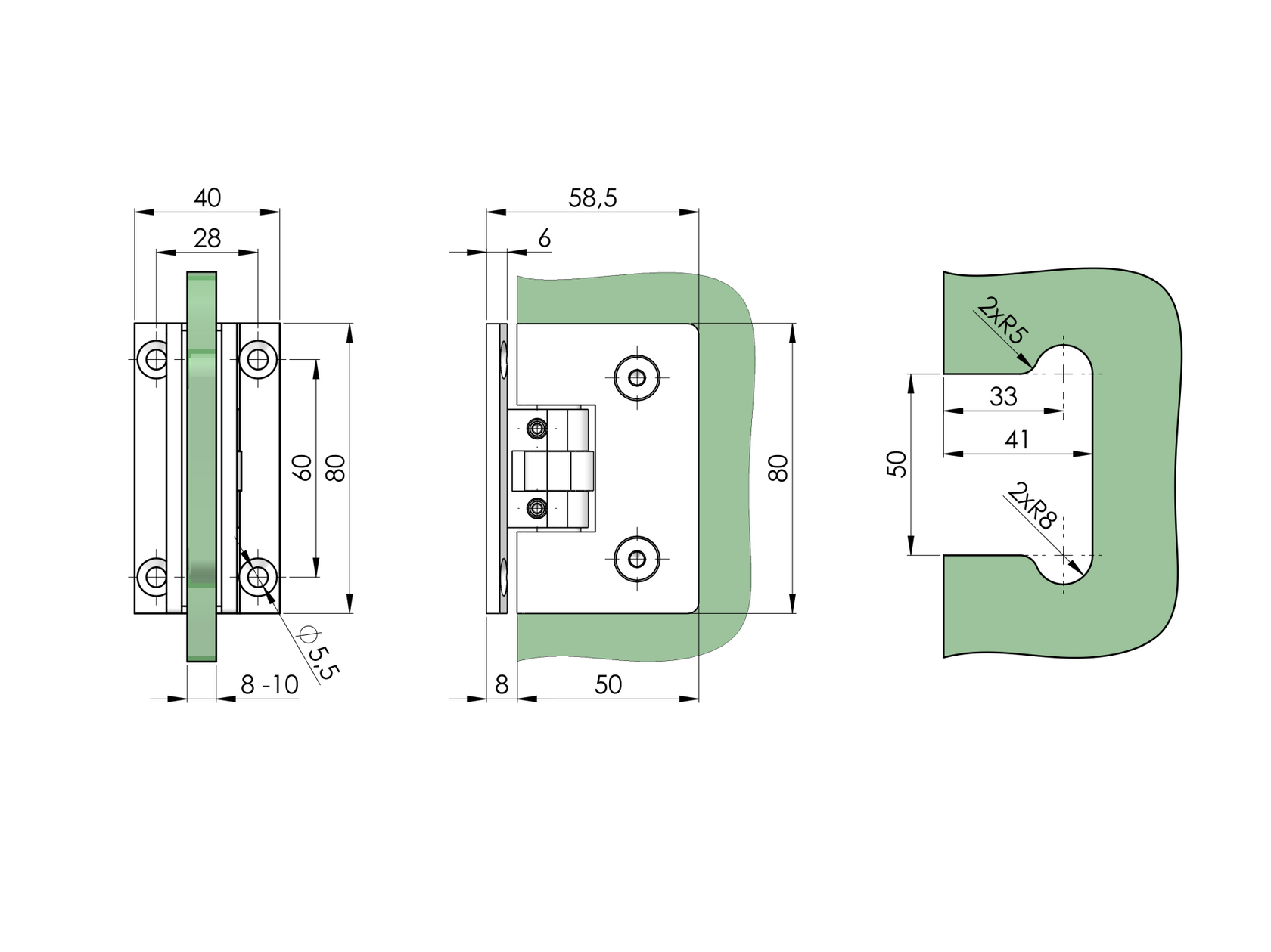 Hinge for glass door Brass flex