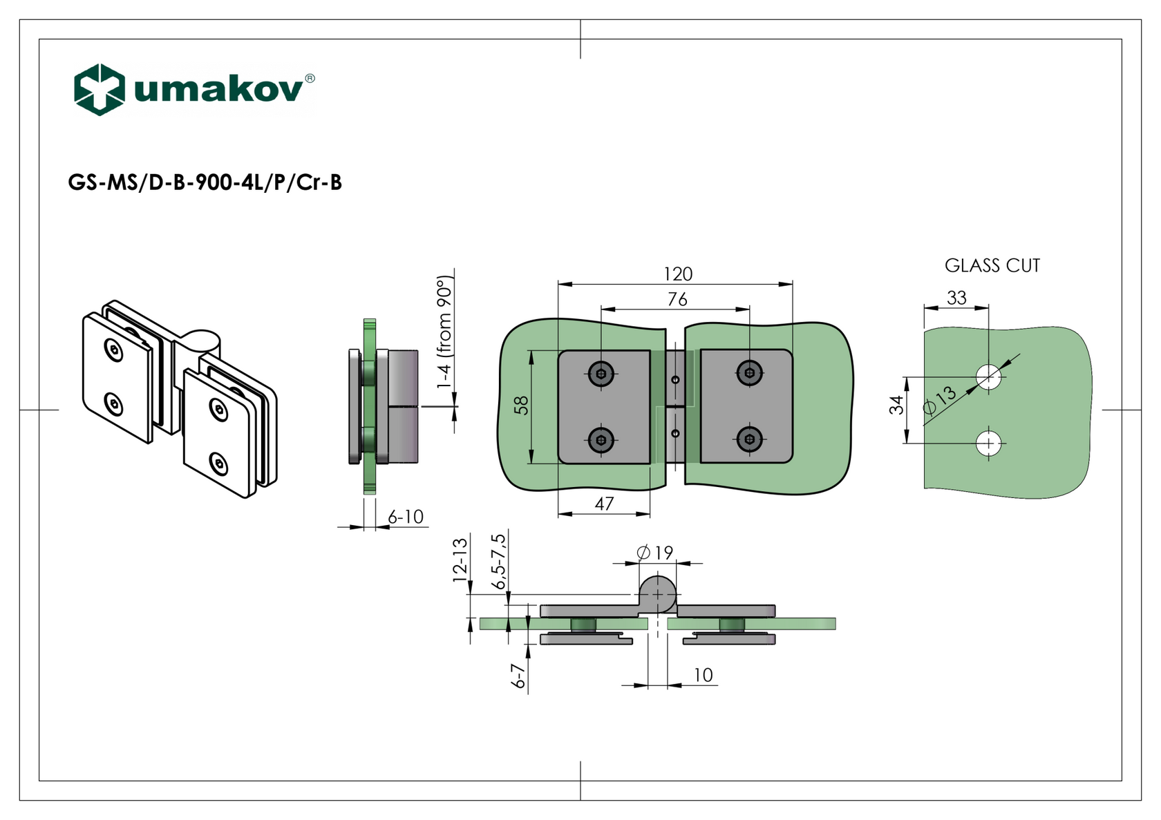 Hinge for glass shower door