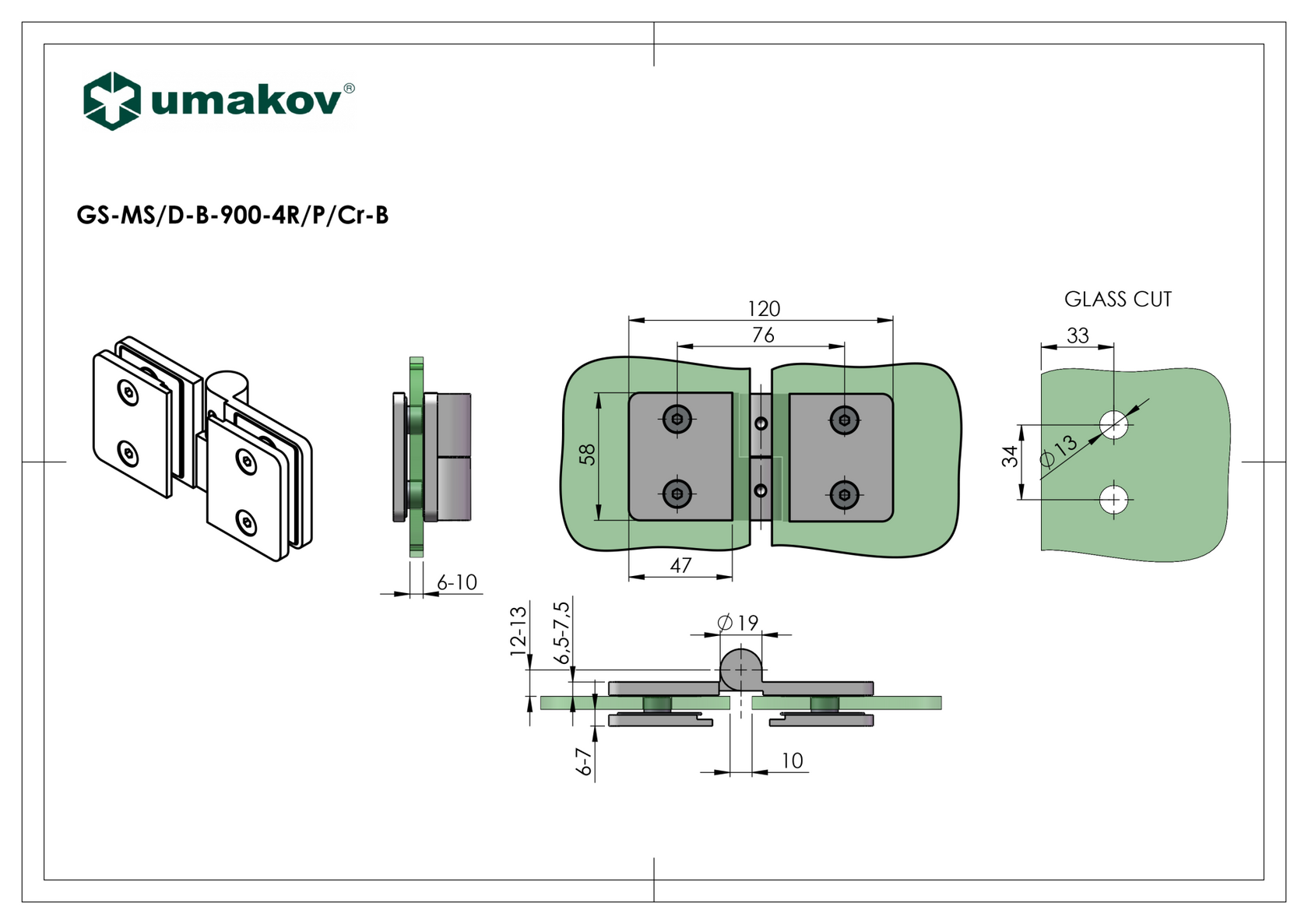 Hinge for glass shower door