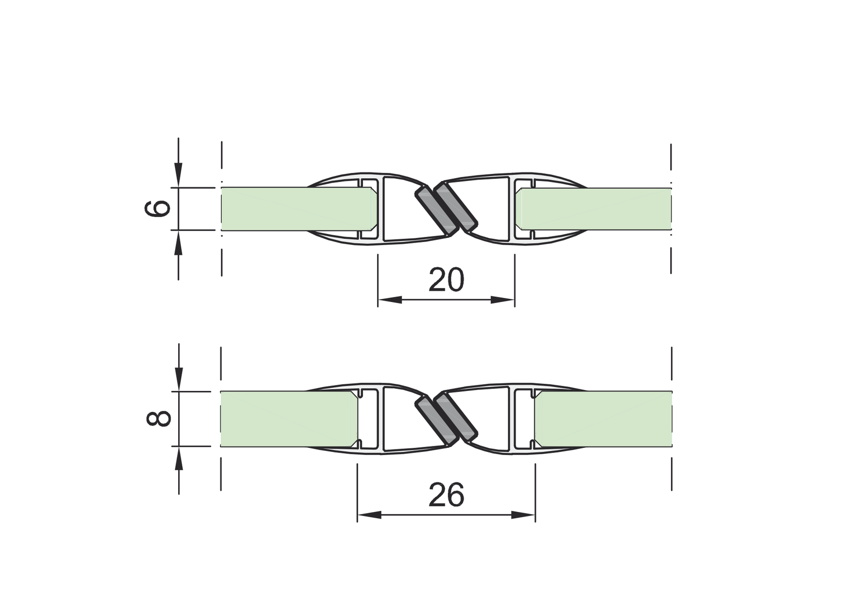 Magnet seal 180°, plastic profile PVC