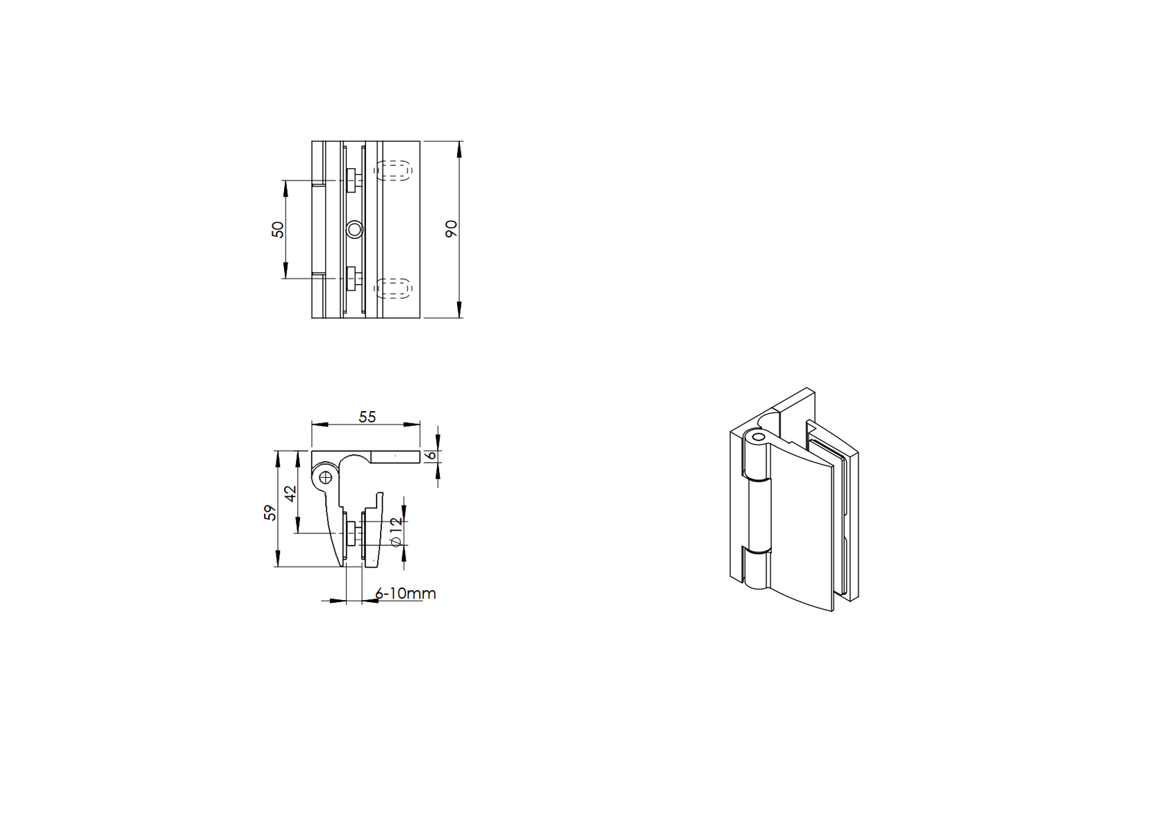 Hinge for glass door Ms