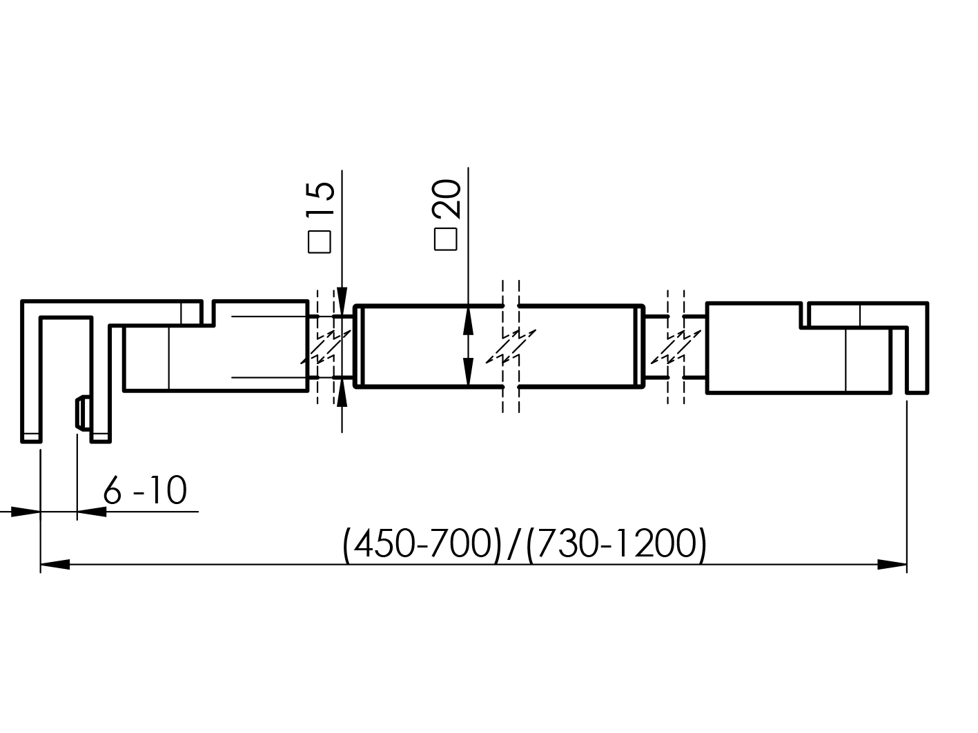 Stabilizing rod. diam, range L=730-1200 20x20