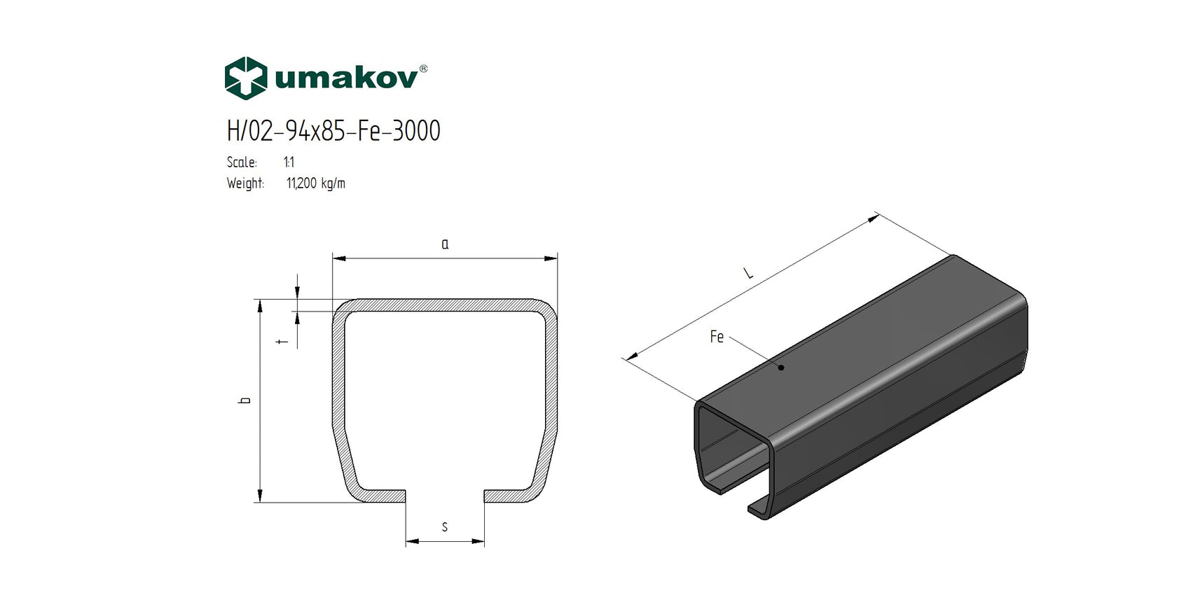 Guiding track Fe, 94x85x5mm, L3m