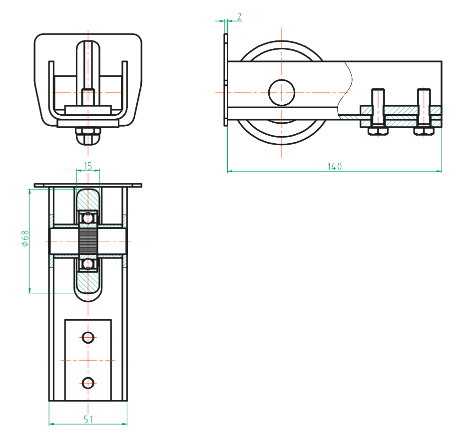 Guide wheel Zn, profile 70x60, L115mm