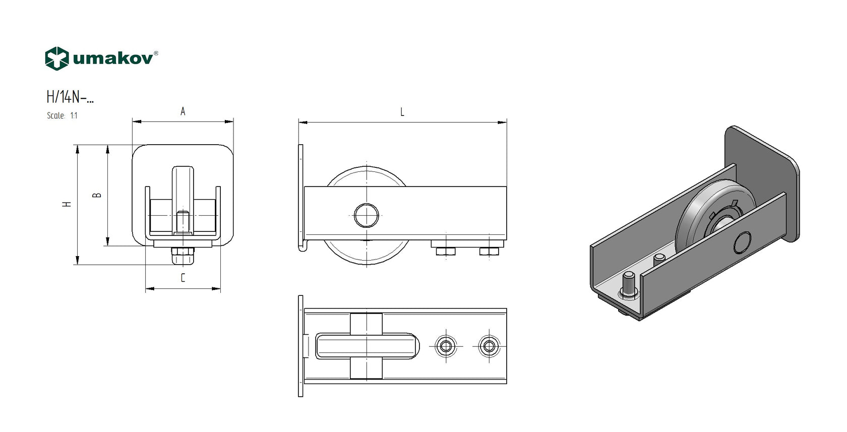 Guide wheel INOX profile 76x76mm