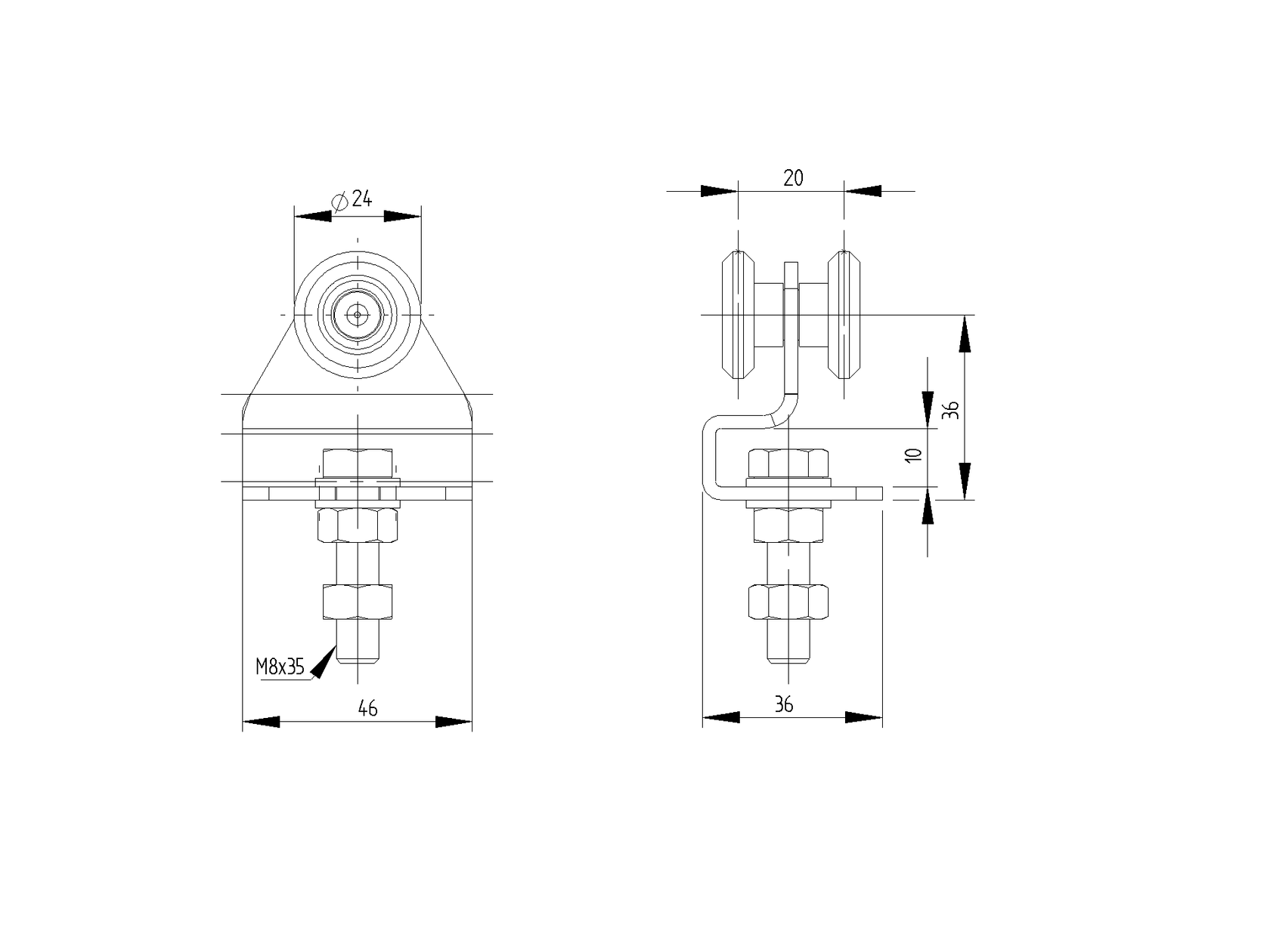 Doubleround hanging Zn, profile 33x34mm