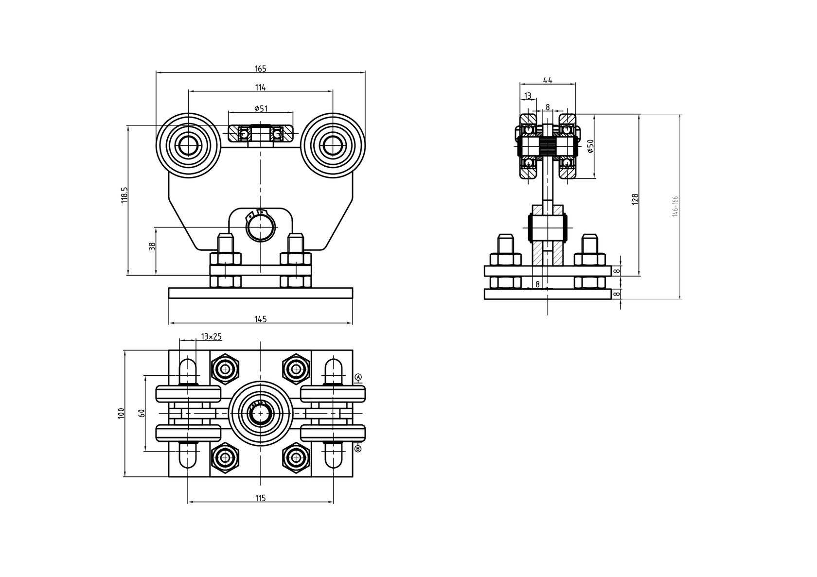 Cantilever Gate Carriage INOX profile 60x60