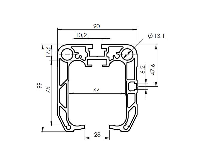Guiding bottom profile AL, 90x99mm, L3m