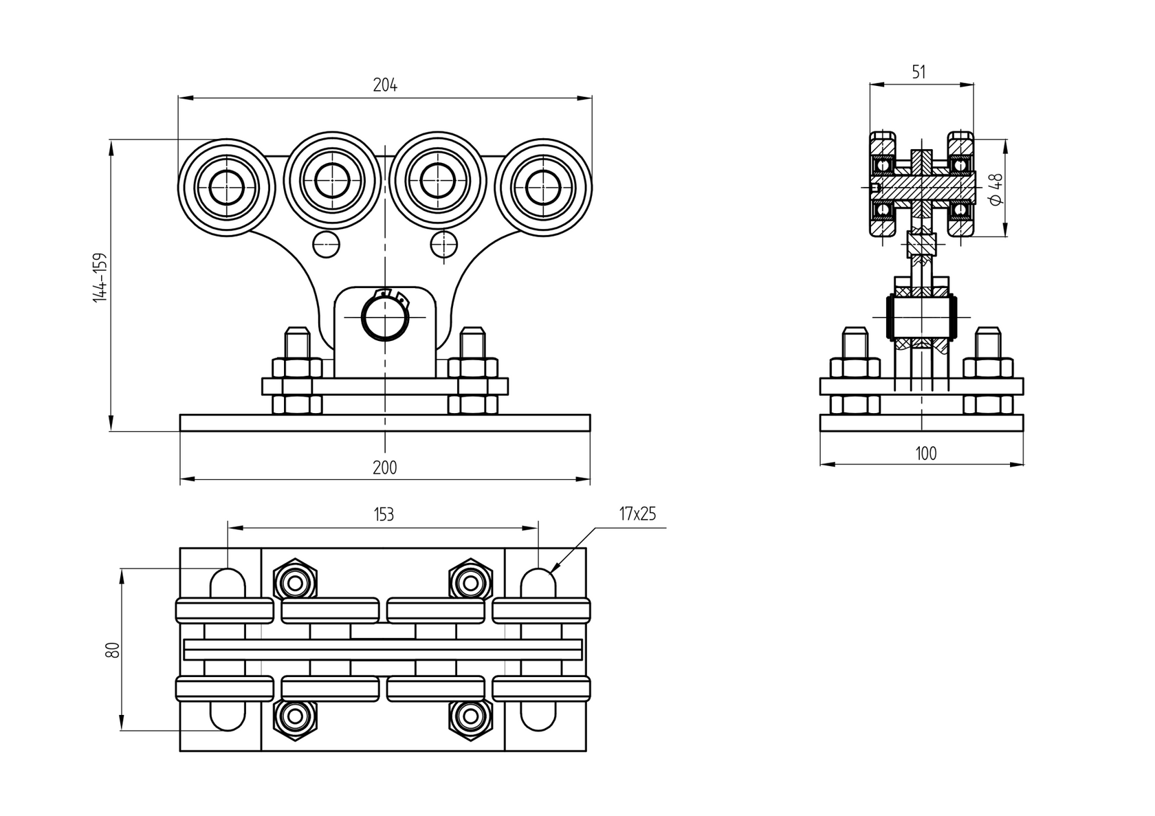 Cantilever gate carriage Zn, profile 70x60mm