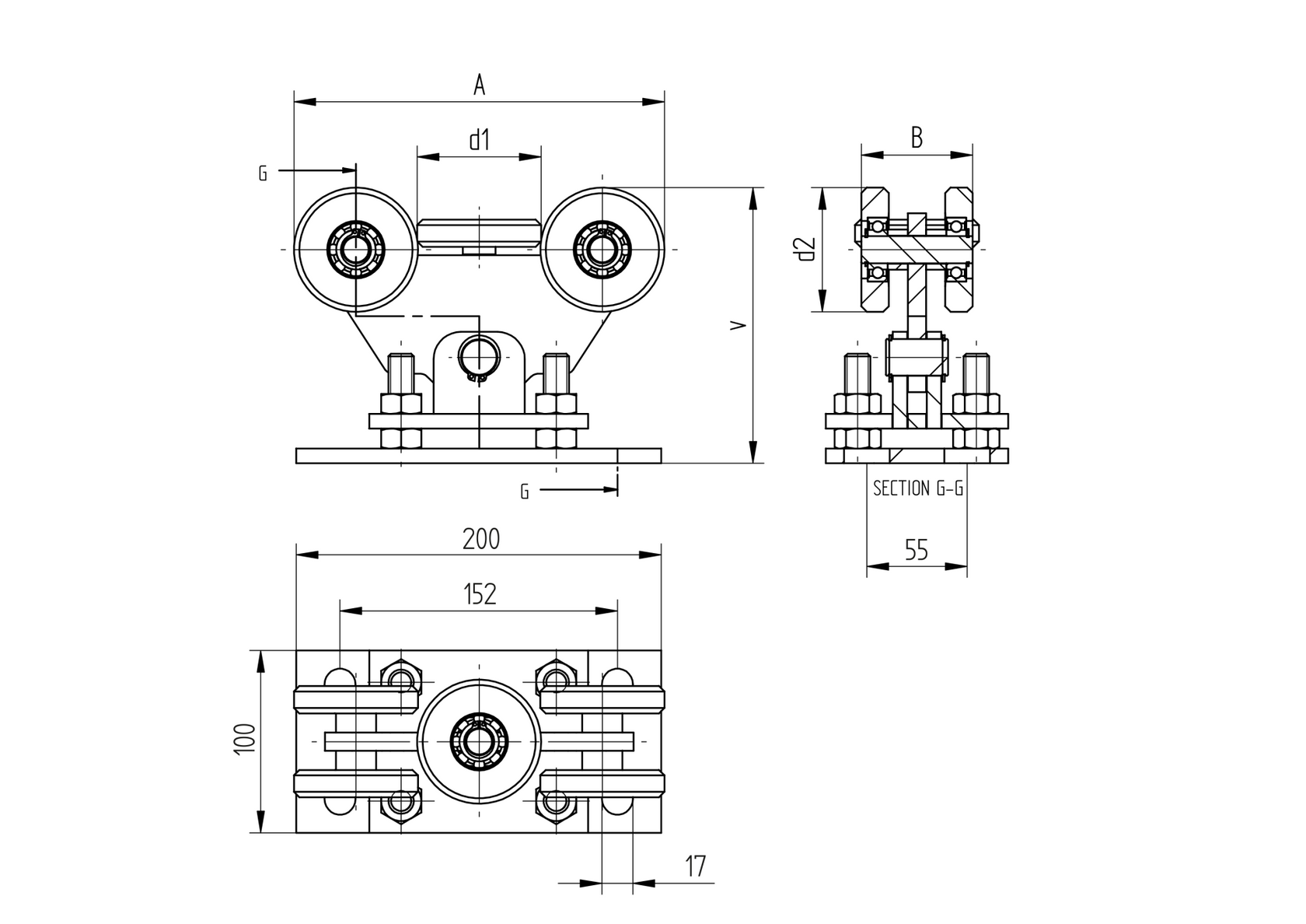 Cantilever Gate Carriage INOX profile 80x80