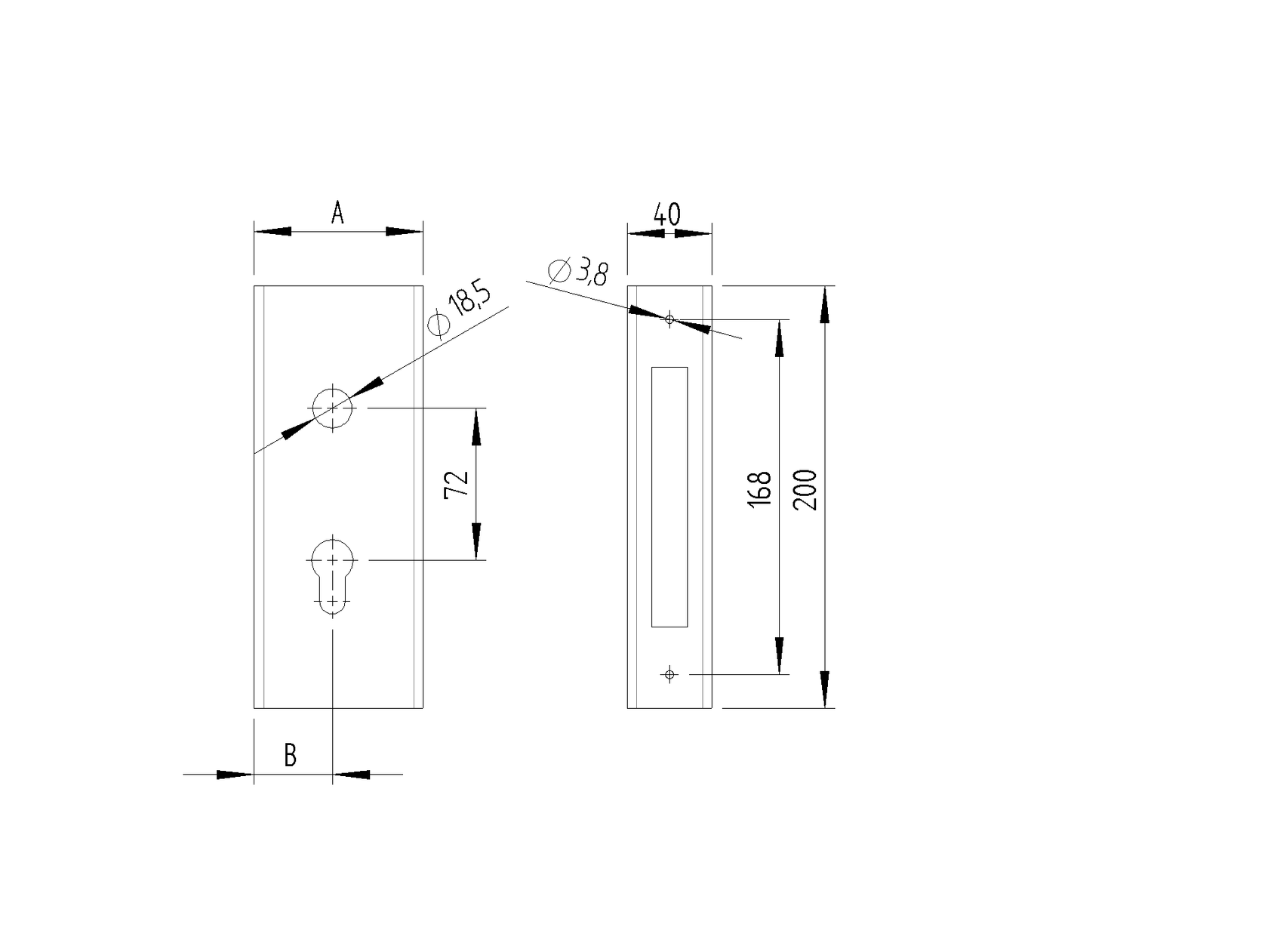 Lock box for lock H/36-30A 60x40mm