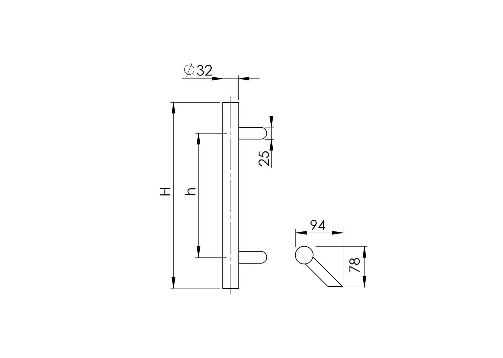 Pull handle - brushed AISI304, K320 45°