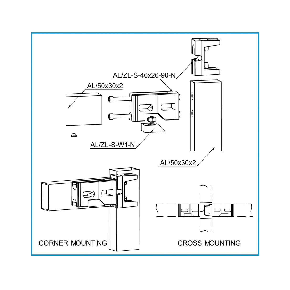Eckverbinder 46x26 für Profil 50x30
