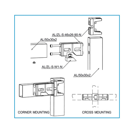 Eckverbinder 46x26 für Profil 50x30