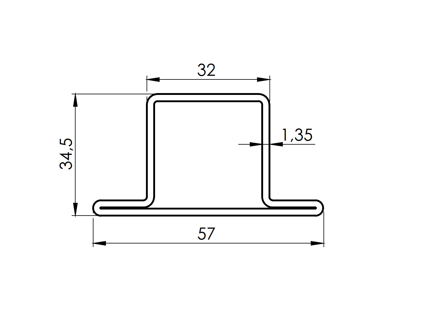 Closed profile T-57x30x31x1,35
