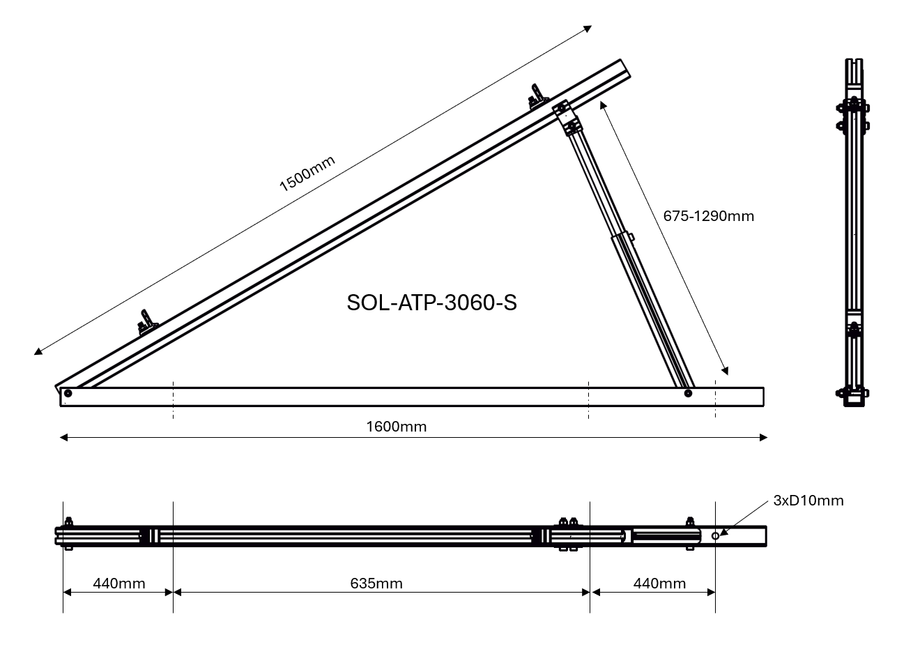 30°-60° adjustable triangle