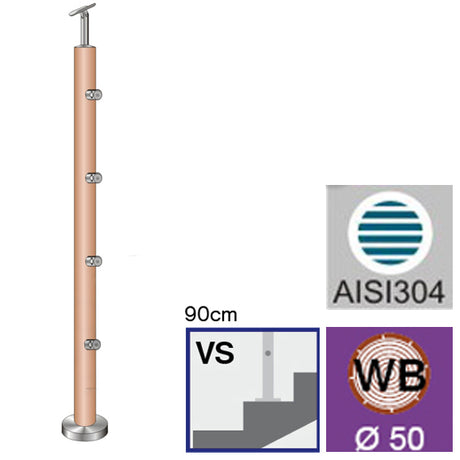Beech pole BUK (BEECH) D50mm, 4xd12mm, v=90cm, VK-