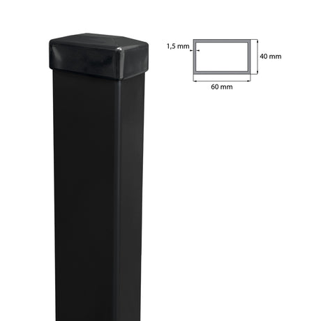 Galvanized Post 60x40mm with PVC Cap, 1800mm - Black Matt RAL 9005