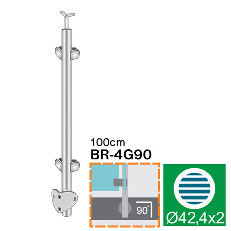 Post for side mounting - corner AISI304, D42,4/4xm