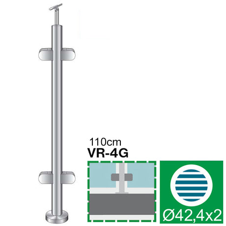 Baluster post inox AISI304, D42,4x2/4xmodel22/H110