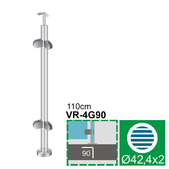 Baluster post inox AISI304, D42,4x2/4xmodel22/H110
