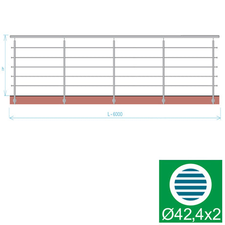 Stainless railing, AISI304, 6000x1000mm, BR