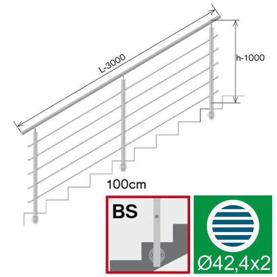 Railing AISI304, BR STAIRS AISI304, D42,4/5xd12/H1