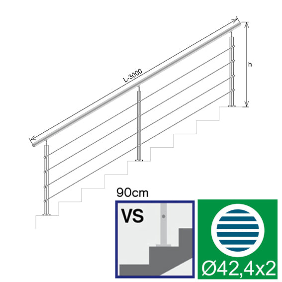 Cable railing AISI304, VR STAIRS AISI304, D42,4/4x