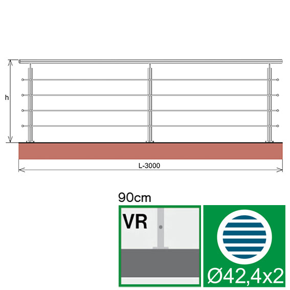 Stainless railing, AISI304, 3000x900mm