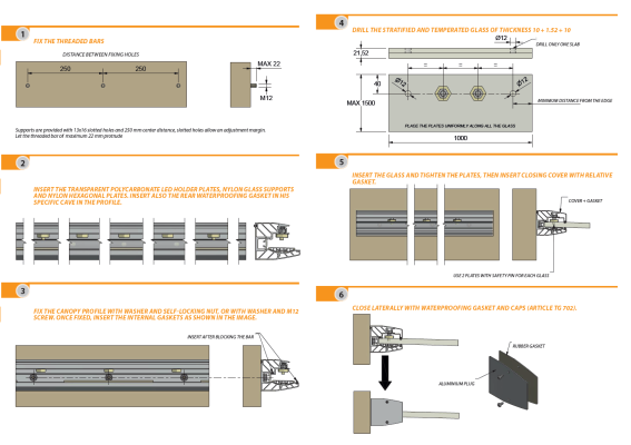 Canopy with aluminium channel profile FIX +1.5°