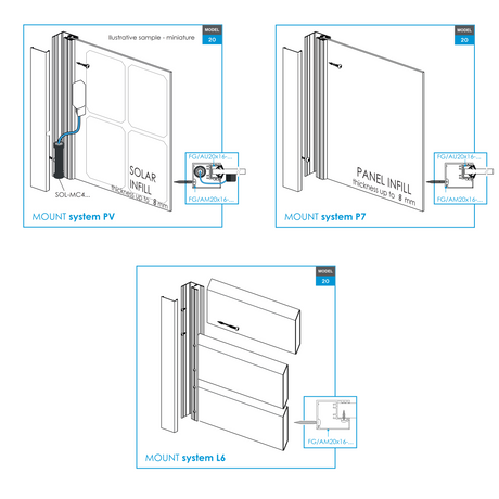 Aluminum fence adapter for panel fillings 1-8mm - 6000mm