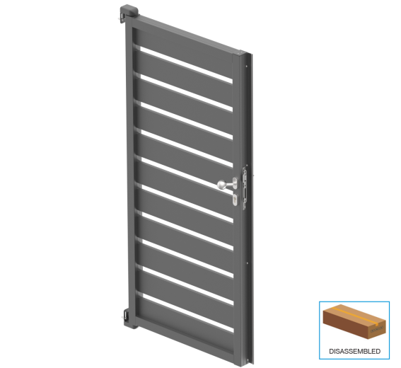 Single-wing aluminium gate 1.025x1.85m with 20x100 R7016 filling - set
