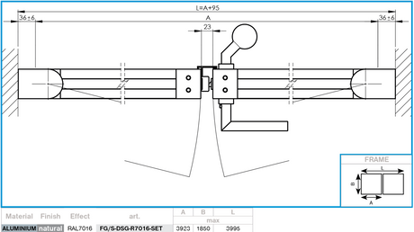 Double-wing aluminium gate 3.92x1.85m with 20x100 R7016 filling - set