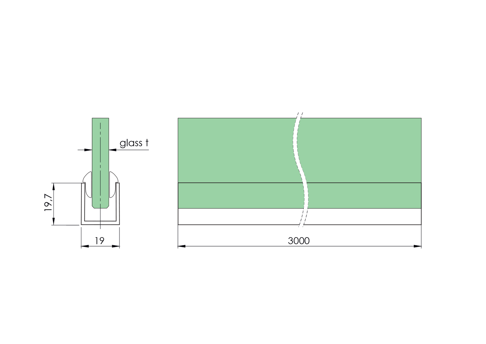 Aluminium U profile AL 20x20x2mm