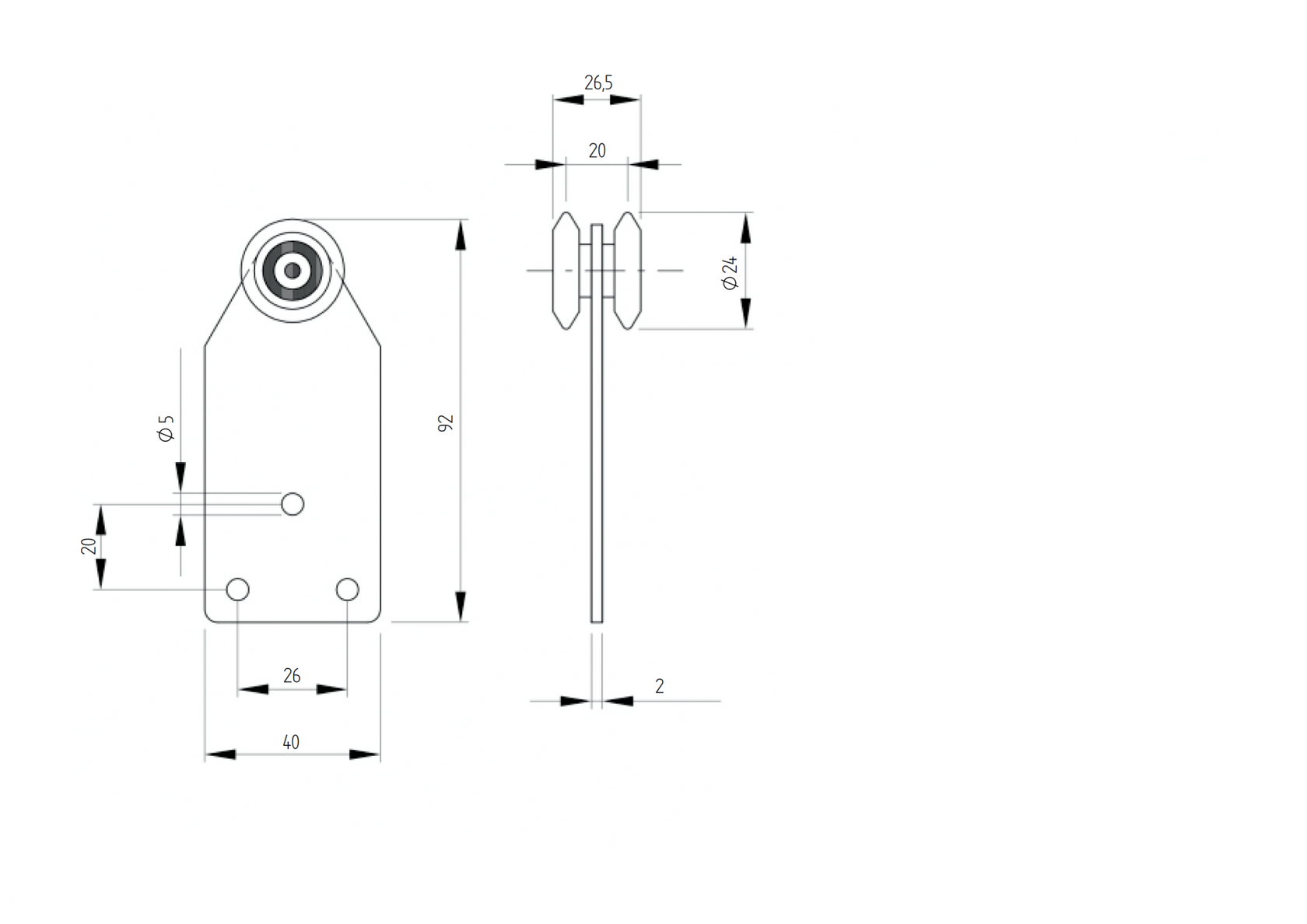 Doubleround hanging with plate, profile 33x34mm