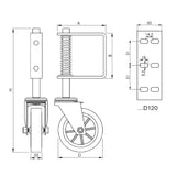 Bottom wheel for swing gates, with spring