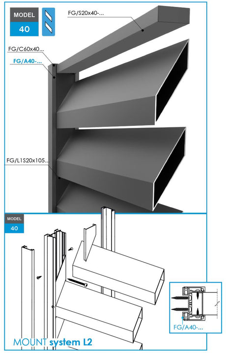 Aluminum adapter 60x40-1200mm for blinds up to 40mm R7016