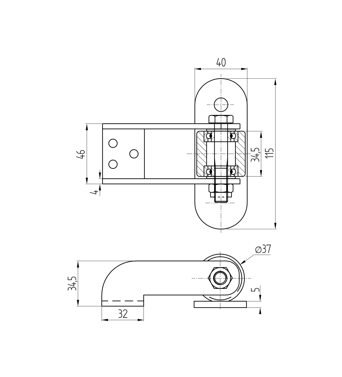 Hinge for curved sliding gate for screwing, with bearing