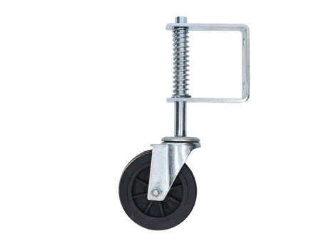 Bottom wheel for swing gates, with spring