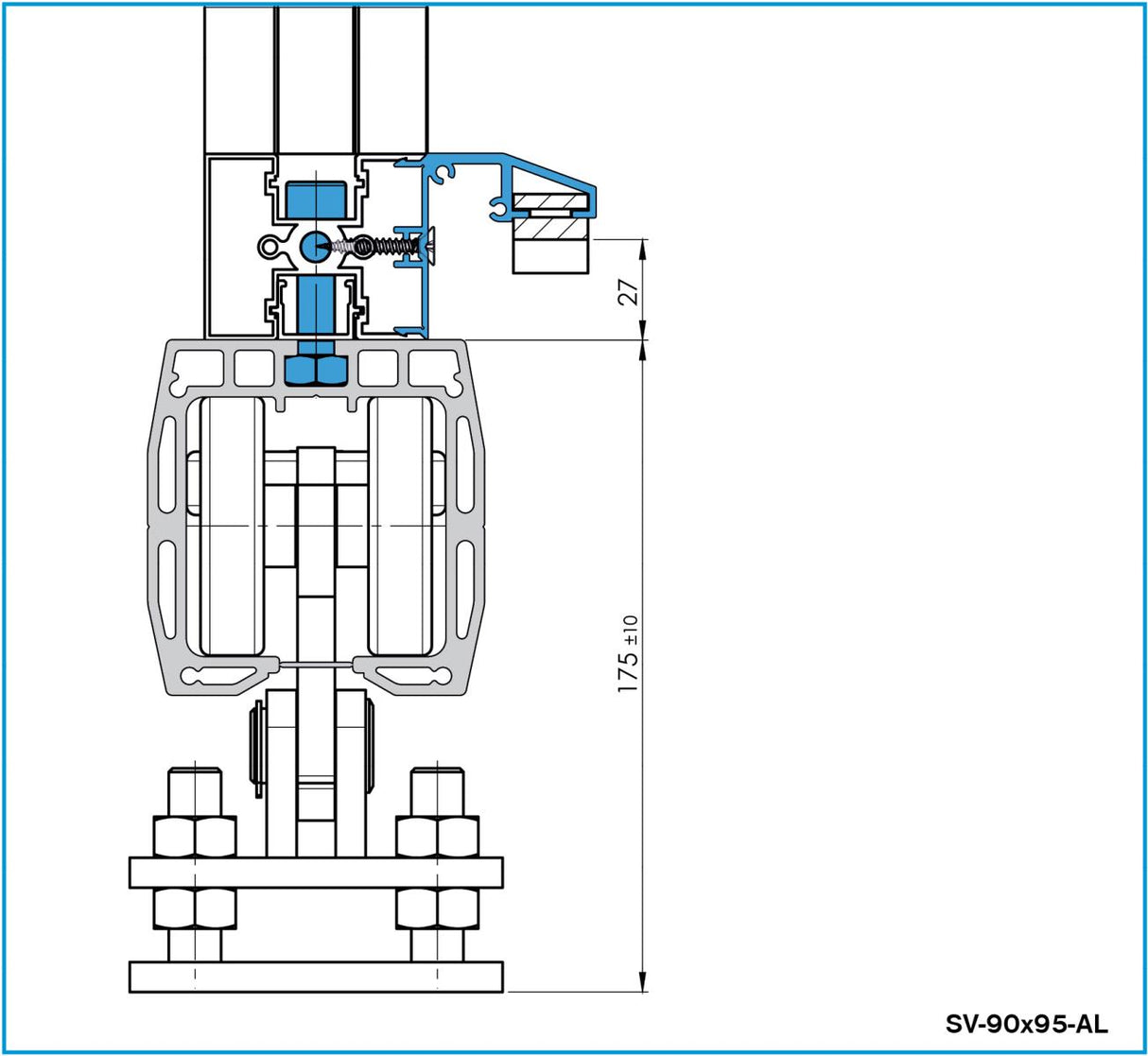 Guiding bottom profile AL, 90x95mm, L6m, RAL7016