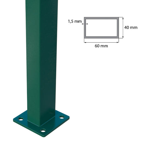 Pfosten 60x40mm mit Fuß ZnPVC 1600mm grün