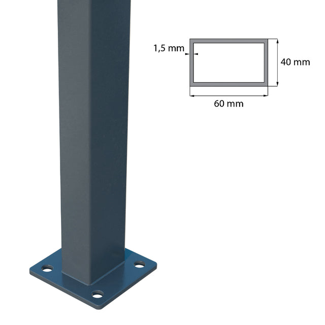 Pfosten 60x40mm mit Fuß ZnPVC 1600mm anthrazit